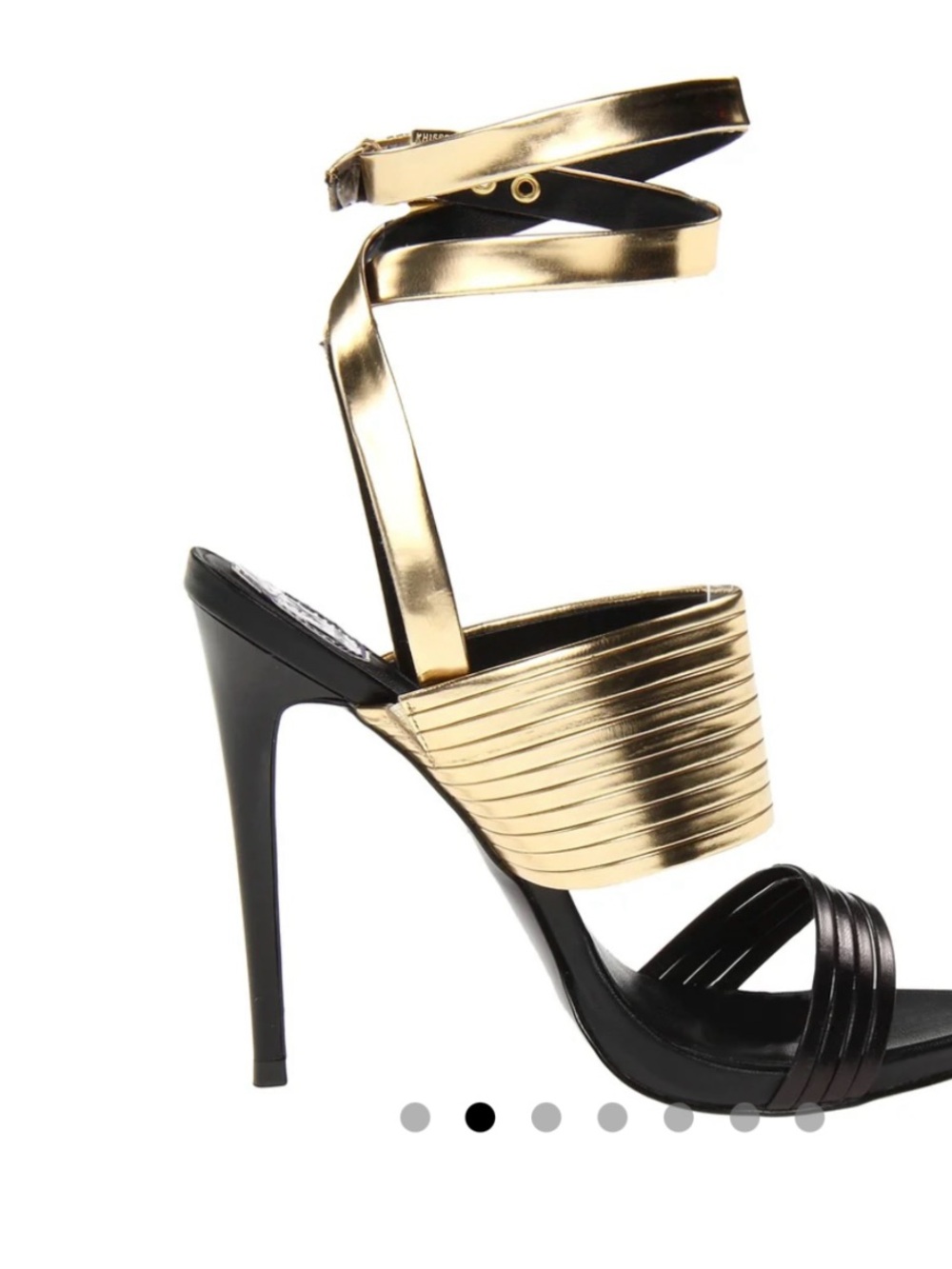 Donald J. Pliner Black and Gold Strappy Stiletto Sandals